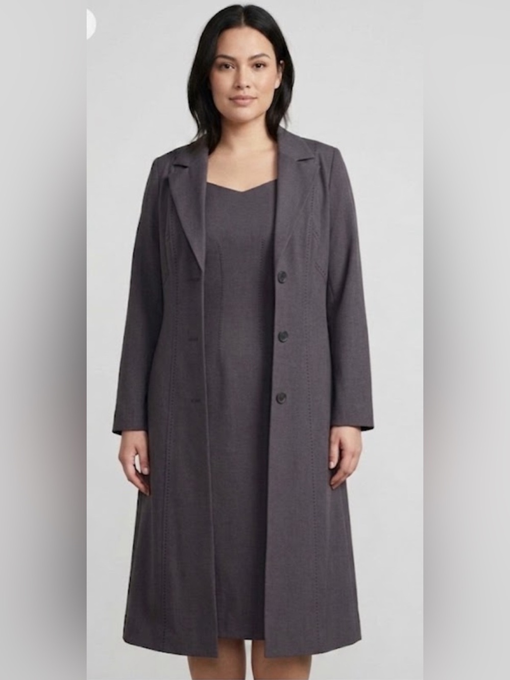 Shape FX Charcoal Grey Long Coat and Dress Set